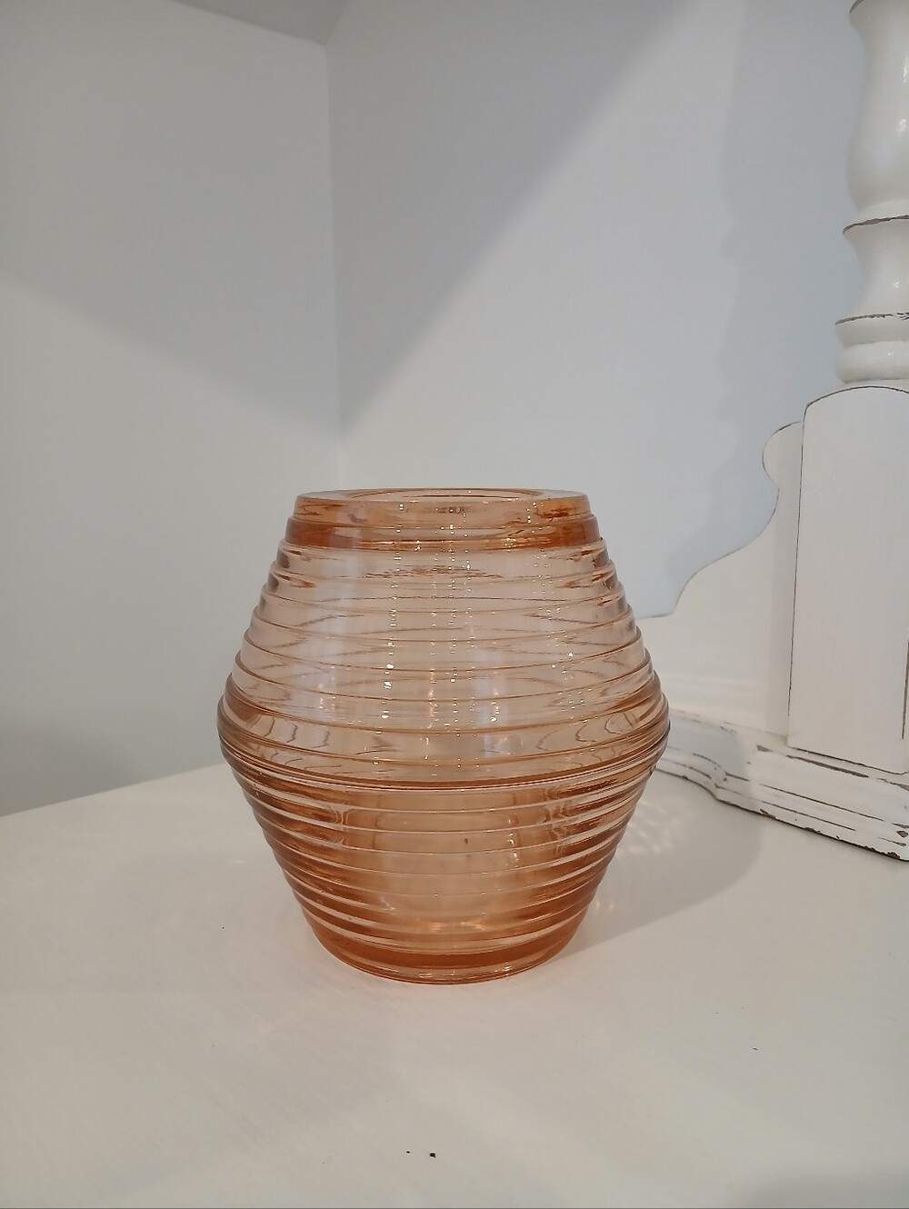Rare Vintage 1930s Anchor Hocking Pink Depression Glass Ribbed Fairy Lamp